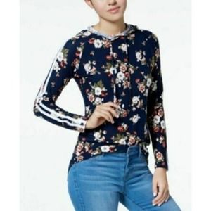 Ultra Flirt Juniors' Floral-Print Striped-Trim Hoodie XS NEW